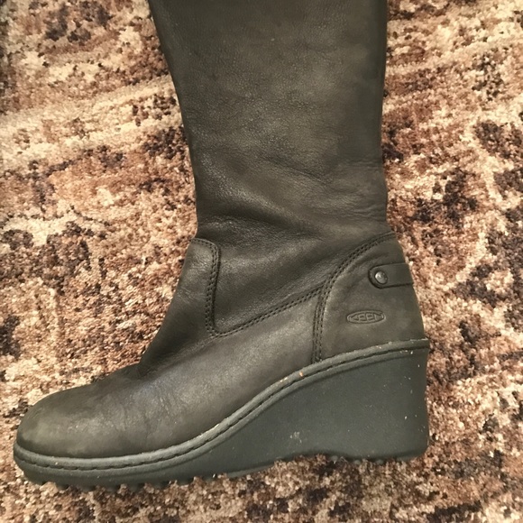 Keen leather knee high black platform wedge boots 7.5 - Picture 2 of 7